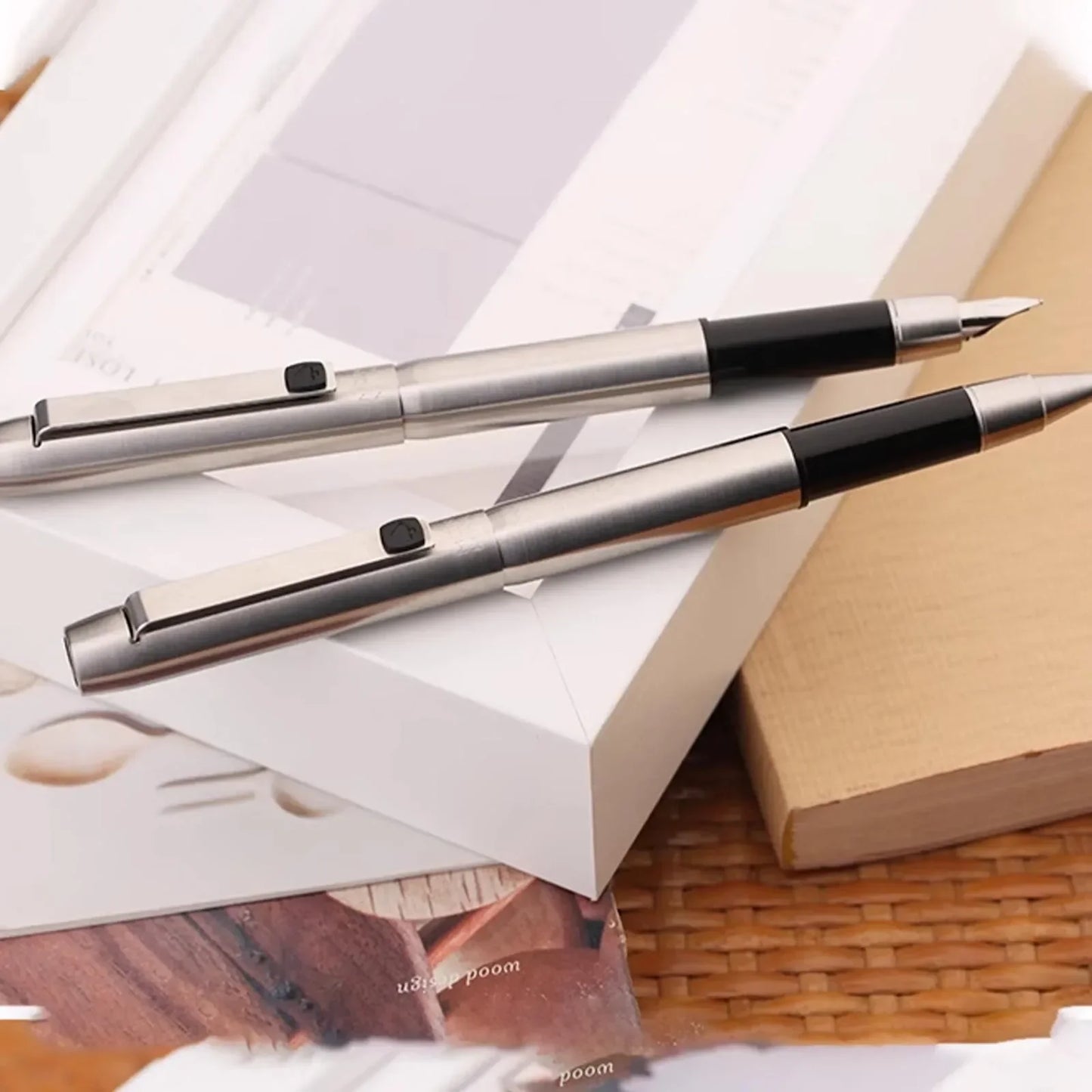 MAJOHN B25 Fountain Pen – Stainless Steel Imported F Nib with Ink Absorber, Dual-Purpose High-End Office Stationery