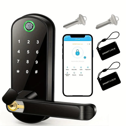 Smart Fingerprint Door Lock – Keyless WIFI Digital Touchscreen, App Remote Control, NFC, IP67 Waterproof, Includes 2 IC Cards