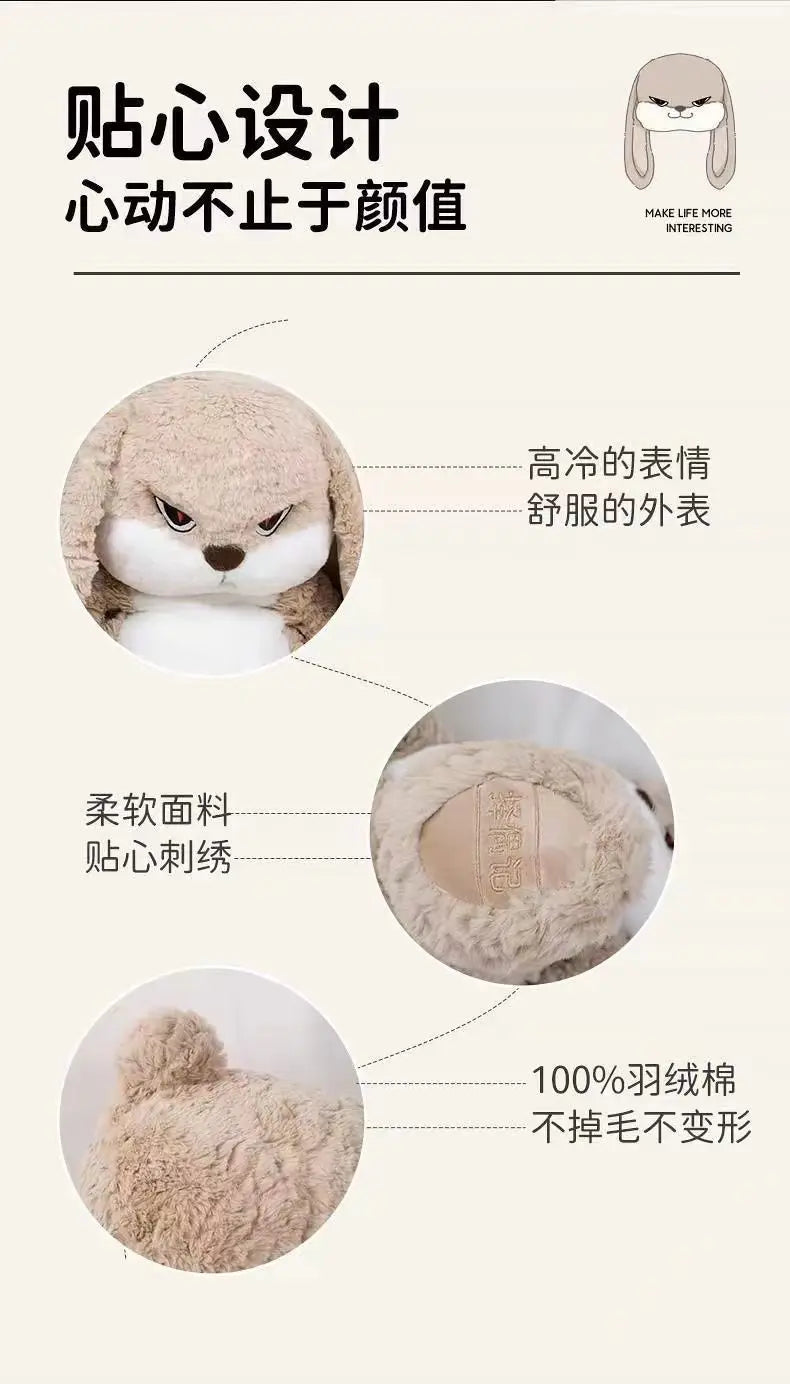 Large Angry Rabbit Plush Toy – Cute Kawaii Stuffed Animal Doll, Soft Plush for Room Decor & Birthday Gifts
