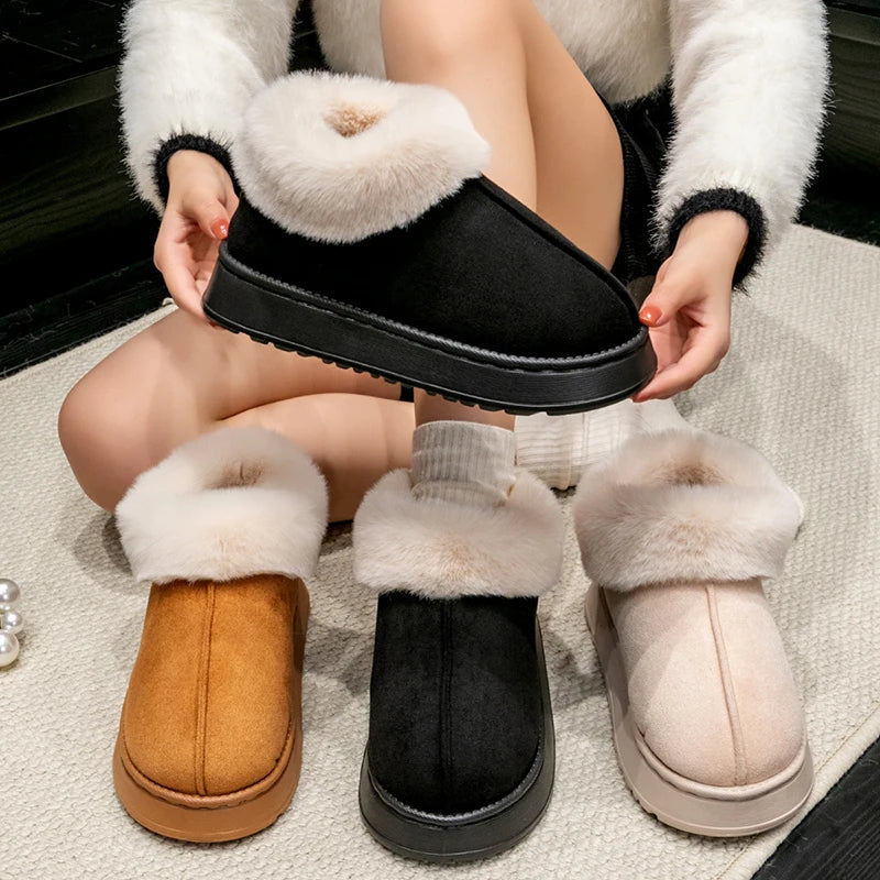 2024 Women's Fashion Snow Boots – Fluffy Plush Faux Fur Winter Slippers, Cozy Indoor Shoes for Men & Women
