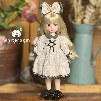 30cm 1/6 BJD Ball Jointed Doll – Starry Gray Eyes with Lolita Fashion Dress, DIY Toy Gift for Girls