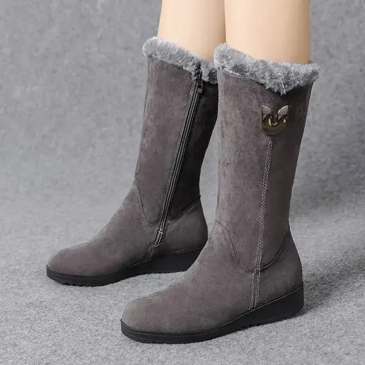 Warm Chelsea High Fur Boots for Women – 2025 Winter Chunky Mid-Calf Plush Snow Boots with ZIP, Fashion Botas De Mujer
