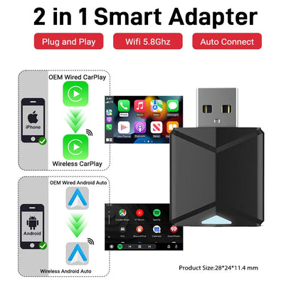 Acodo 2025 Android 14 3-in-1 CarPlay AI Box Wireless Adapter for Android Auto, YouTube & Netflix – Universal Plug and Play TV Box