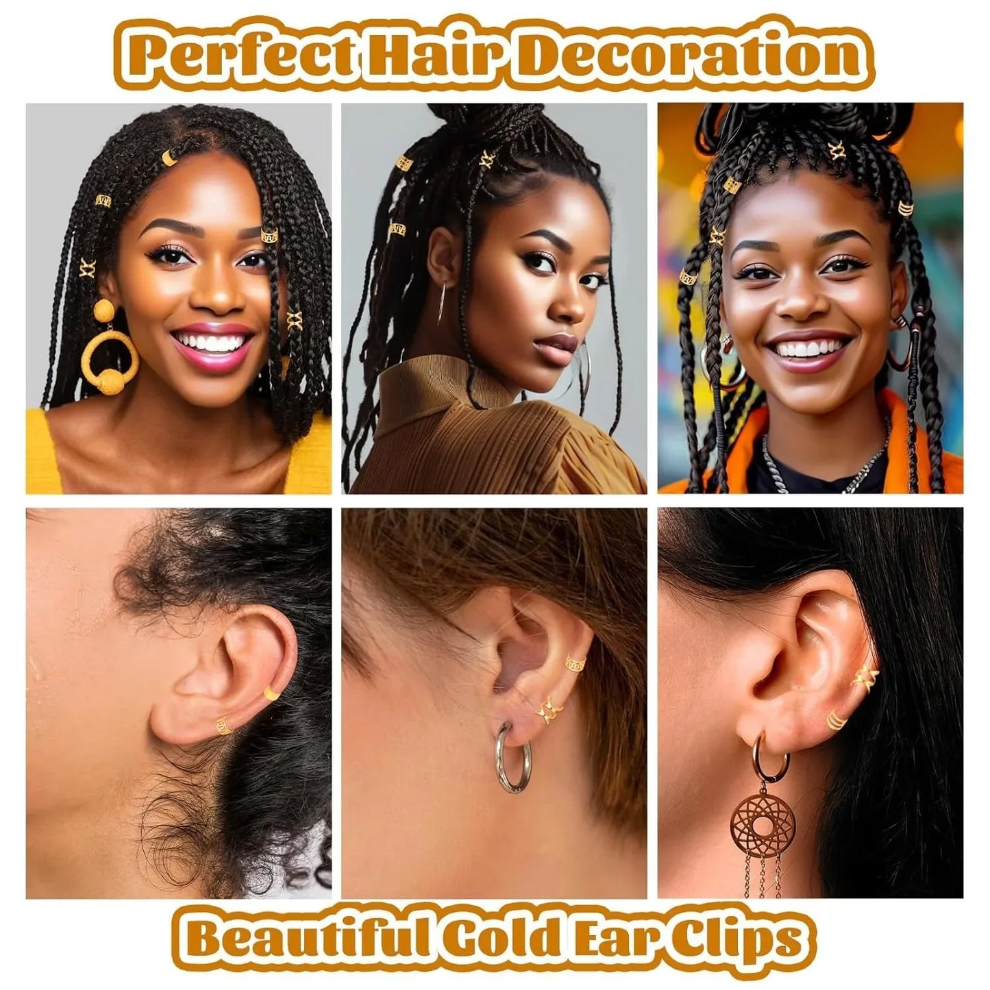 40PCS Gold Plated Hollow Hair Rings — Dreadlock & Braiding Hair Accessories, DIY Hair Jewelry Kit