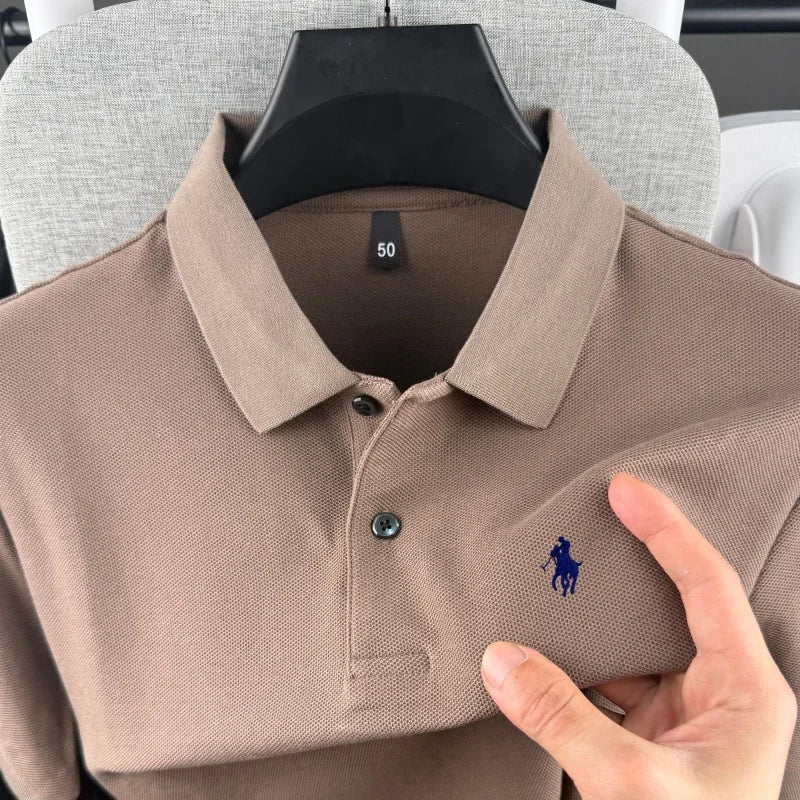 Men’s 100% Cotton Polo Shirt - Luxury Short Sleeve Golf Top with Embroidered Pony Design for Summer Casual Fashion