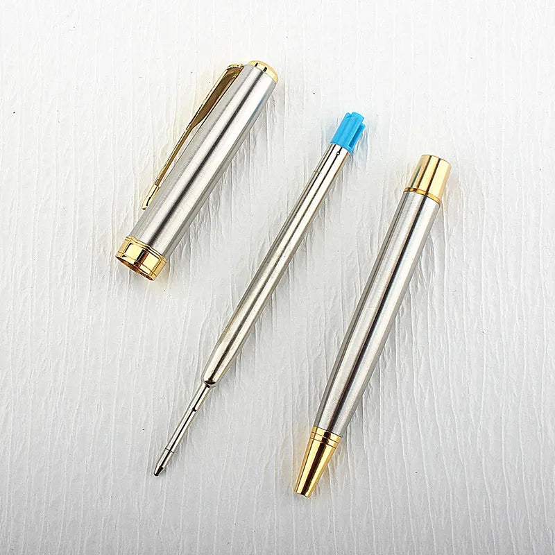 Luxury 0.7mm Metal Rollerball Pen – Blue Ink Gold Steel Signature Pen for Office & School Writing