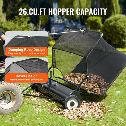 SucceBuy 52 Inch Lawn Sweeper - Heavy Duty Tow Behind Leaf and Grass Collector with 26CuFt Hopper