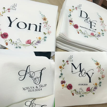50pcs Personalized Wedding Cocktail Napkins – Custom Initials & Pet Portrait Dinner Party Decor