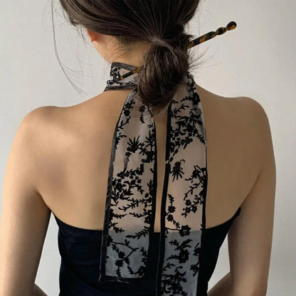 Fashion Hair Sticks Hairpins - Vintage Elegant Hairband Headwear with Retro Silk Scarf - Long Scarf Hair Jewelry for Female Girls Accessories