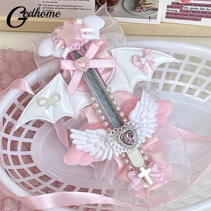 Sweet Pink Korean Y2K Heart Bow Utility Knife – Cute Portable Box Cutter for Students & Scrapbooking