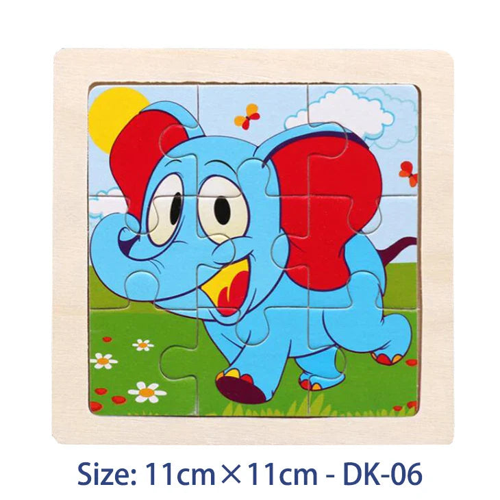 11cm Kids Wooden Jigsaw Puzzle – Cartoon Animal & Vehicle Montessori Educational Toys