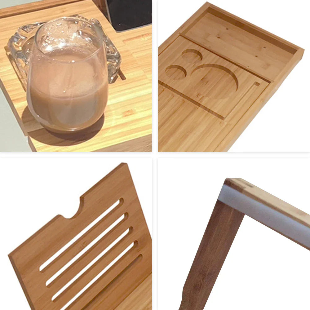 Bamboo Bathtub Caddy Tray – Spa Organizer with Book, Wine & Tablet Holder, Non-Slip & Extendable Sides