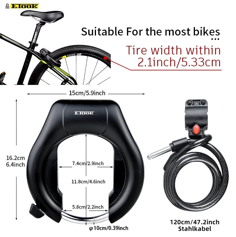 ETOOK Bike Horseshoe Lock - Anti-Theft Hardened Steel Pipe, Portable High Safety Road & Mountain Bicycle Lock