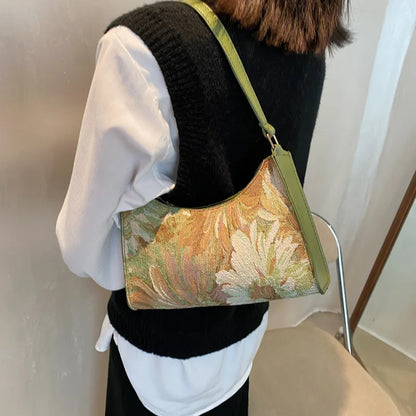 Autumn Trendy Women's Underarm Bags: Oil Painting Shoulder Bag - Cute Simple Handbags for Female Travel