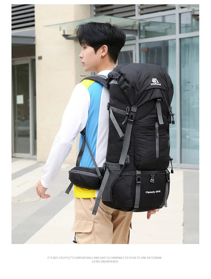 70L Nylon Camping Backpack with Rain Cover — Outdoor Hiking, Mountaineering & Travel Daypack for Men