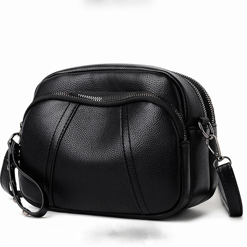 Women's Rivet Zipper Crossbody Bag – Solid Color Soft Leather Mobile Phone Shoulder Purse