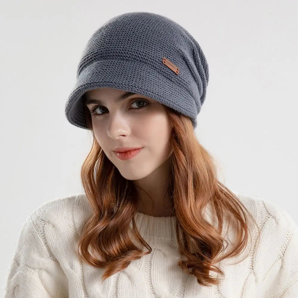 Autumn Winter Soft Plush Knitted Hat - Warm Thickened Fleece Lined Beanie for Women and Girls, Windproof Short Brim Casual Outdoor Bonnet