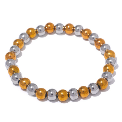 Yhpup Stainless Steel Beaded Elastic Bracelet – Waterproof Gold Tone Handmade Bangle, 3–6mm Unisex Daily Jewelry Wholesale Wristwear