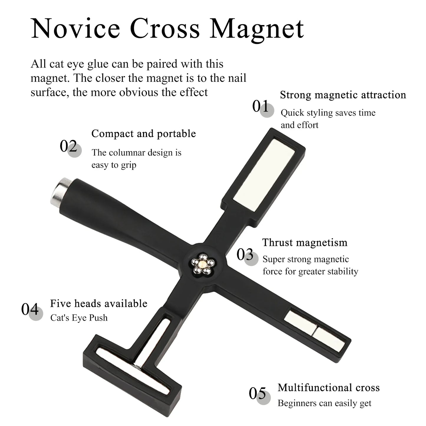 5 in 1 Cat Eye Magnet for Nail Art – Multifunctional Cross Design for Cat Eye Gel Polish & Strong Nail Magnet Tool