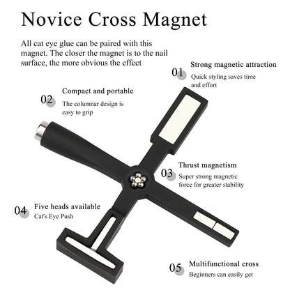 5 in 1 Cat Eye Magnet for Nail Art – Multifunctional Cross Design for Cat Eye Gel Polish & Strong Nail Magnet Tool