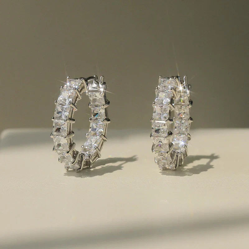 Huitan Princess Square Cubic Zirconia Hoop Earrings – Luxury Trendy Fashion Jewelry for Women