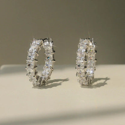 Huitan Princess Square Cubic Zirconia Hoop Earrings – Luxury Trendy Fashion Jewelry for Women