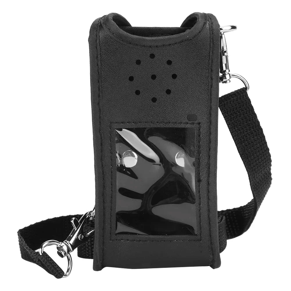 Black Leather Soft Protective Bag for Walkie Talkie – Radio Holster Cover for Baofeng UV-9R, UV9R Plus Two Way Radio Accessories