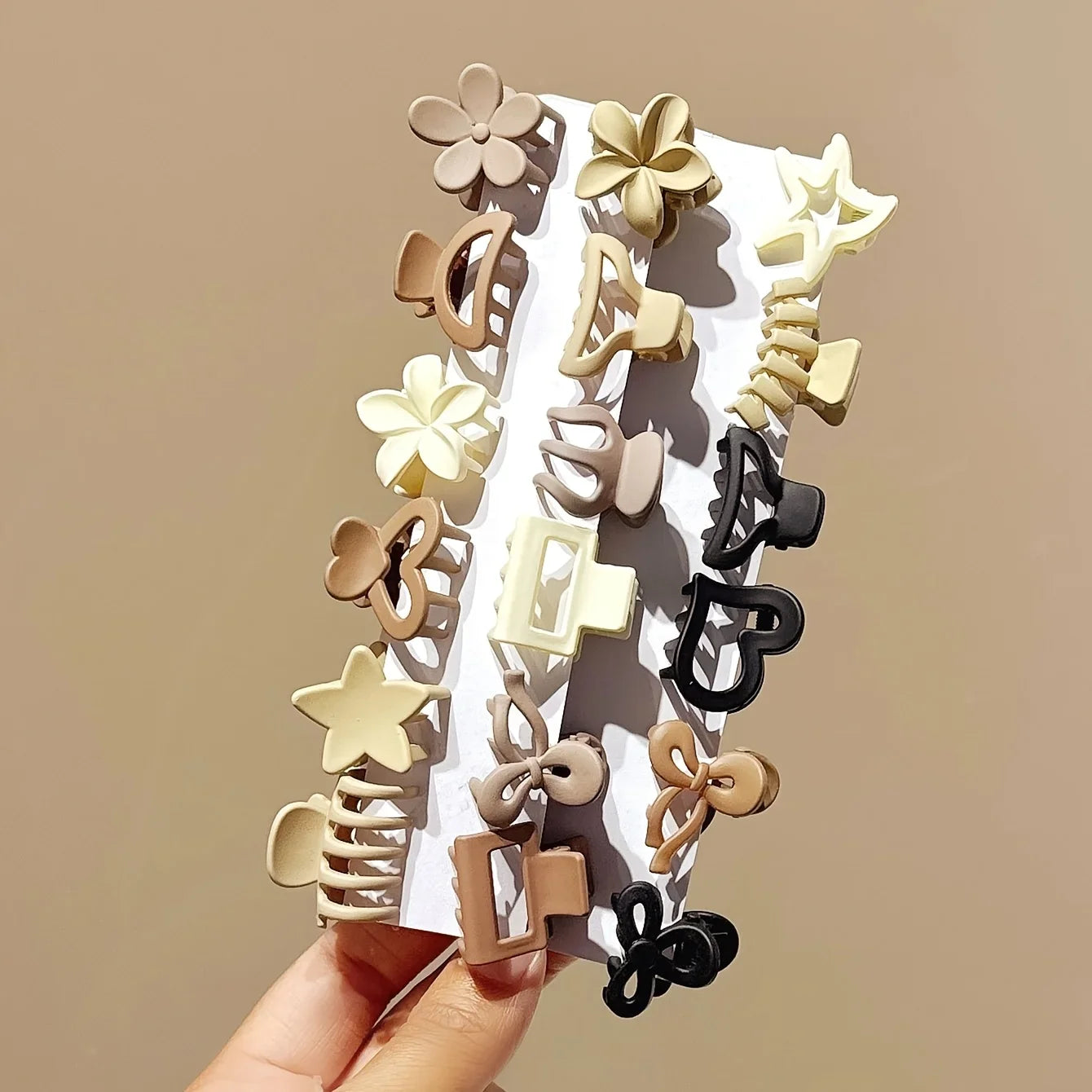 Beige Mini Hair Clips - Cute Mixed Pack for Girls, Daily Wear & Travel