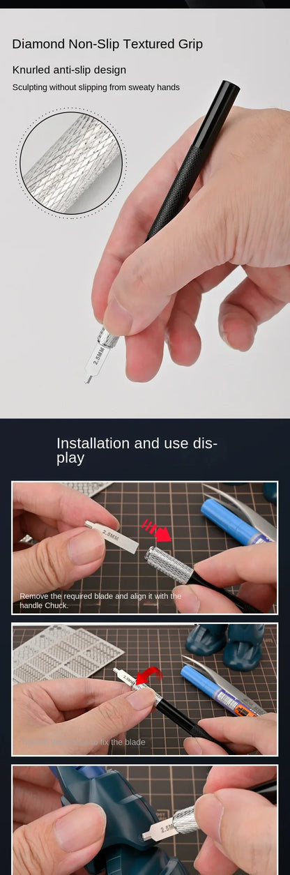 MS108 Flat Bottom Hole Drilling Craft Tool Set with Handle – Etched Sheet Knife for DIY Military Model Building