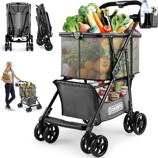 Folding Grocery Shopping Cart – 80lbs Capacity, Collapsible with Removable Tote & Swivel Wheels