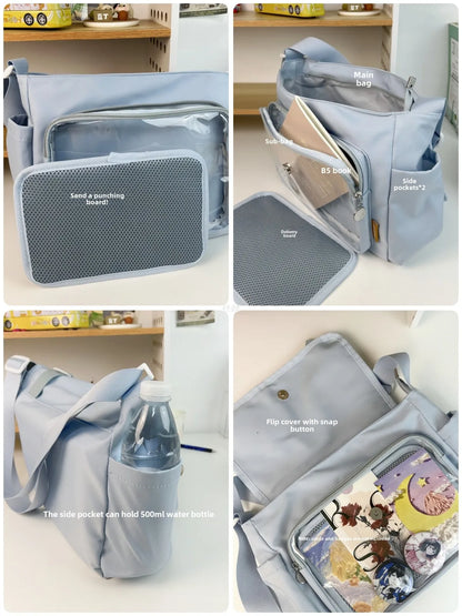 Y2K Japanese Harajuku School Bag — 2024 Transparent Itabag Crossbody for Teenage Girls with DIY Badge Display Plate