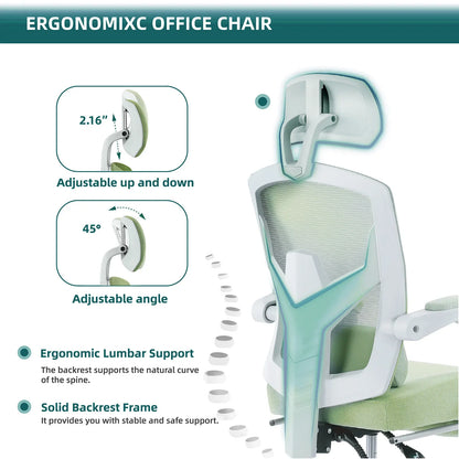 Ergonomic Reclining High Back Mesh Chair - Rocking Gaming & Computer Desk Chair with Lumbar Support Pillow and Swivel Rolling Base