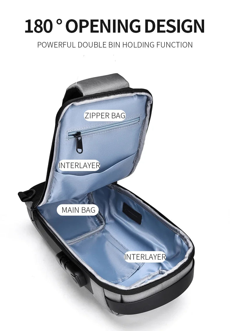 Designer Multifunction Anti-Theft USB Shoulder Bag – Travel Crossbody Messenger Sling Chest Bag for Men, Luxury Brand