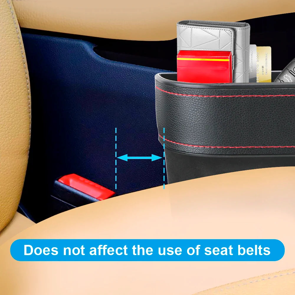 Car Seat Gap Organizer – Leather Auto Crevice Storage Box with Cup & Phone Holder, USB Option
