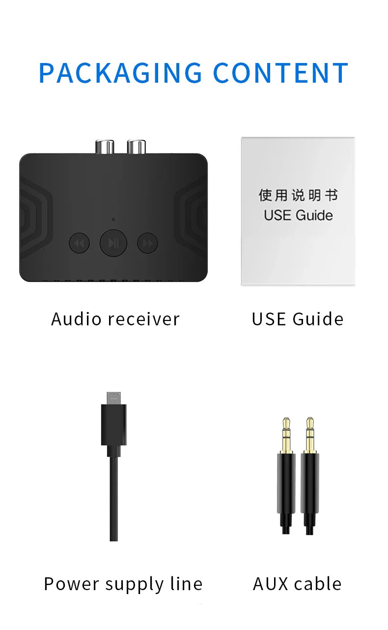 Bluetooth 5.3 Audio Receiver – 3.5mm AUX, RCA & USB Wireless Music Adapter for Car & Speaker