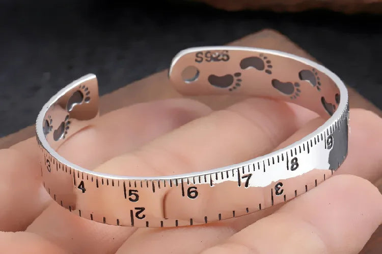 925 Sterling Silver Ruler Bracelet — Creative Footprint Roman Numeral Bangle TYB120