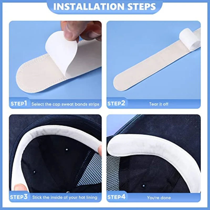 Hat Sweat Absorber Stickers – Summer Cap Liner Bands, Adhesive Sweatband Strips for Visor Hat Size Reduction