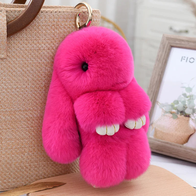100% Natural Rex Rabbit Fur Keychain – Fluffy Bunny Bag Charm, Doll Toy & Lovely Pendant