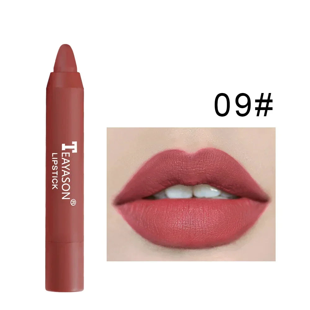 12-Color Natural Matte Lipstick Pencil – Silk Lip Glaze Waterproof, Long-Lasting Sexy Lip Tint Makeup