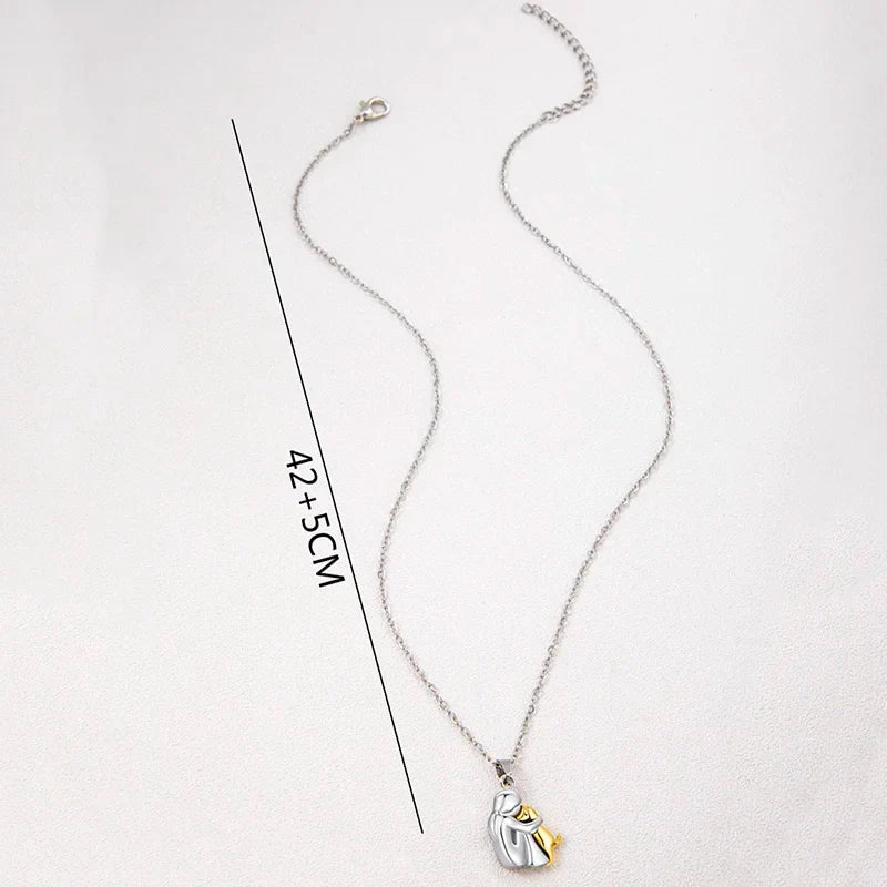Two-Tone Girl Hugging Dog Necklace - Cute Fashion Pendant for Women and Pet Lovers - Jewelry Accessories
