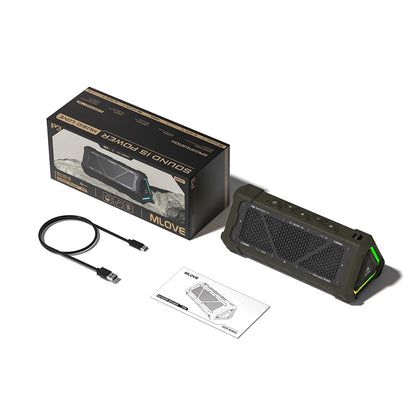 MLOVE P3 40W Bluetooth Speaker – Outdoor, IPX7 Waterproof, Stereo Sound, Bluetooth 5.3, RGB Lights, Micro SD Slot