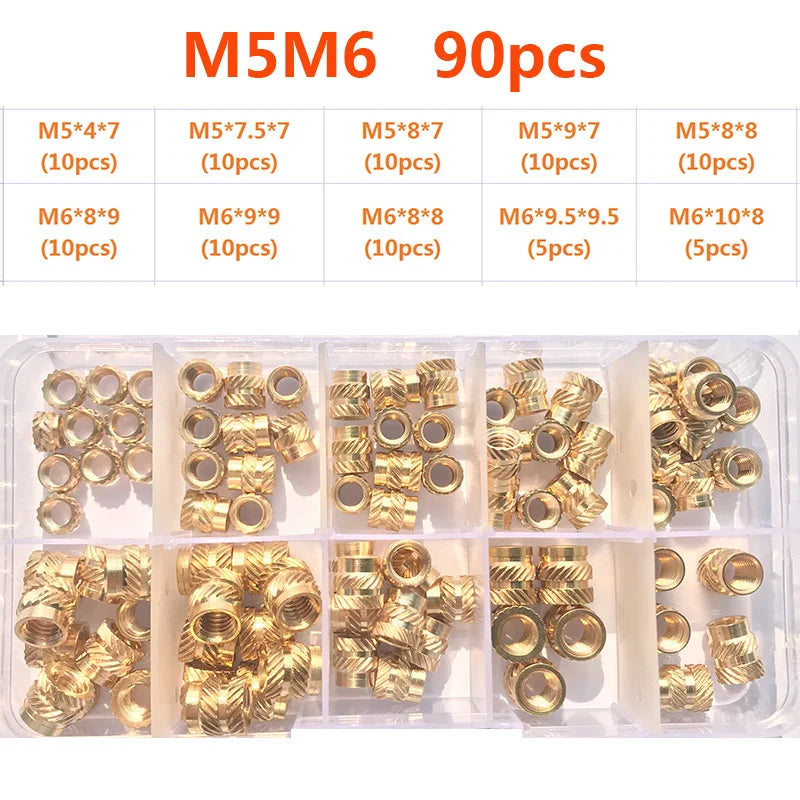Brass Insert Nut Set M2–M6 – Knurled Hot Melt Threaded Copper Nuts for 3D Printing & Injection Molding