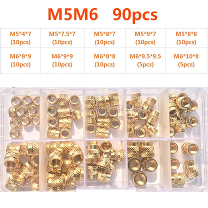 Brass Insert Nut Set M2–M6 – Knurled Hot Melt Threaded Copper Nuts for 3D Printing & Injection Molding