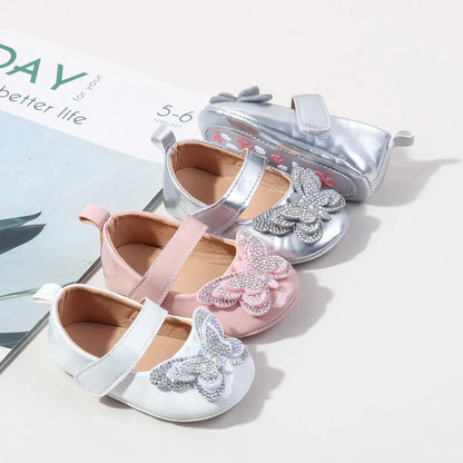 Baby Girls First Walking Shoes - Crystal Butterfly Princess Shoes for 0–18M Toddlers