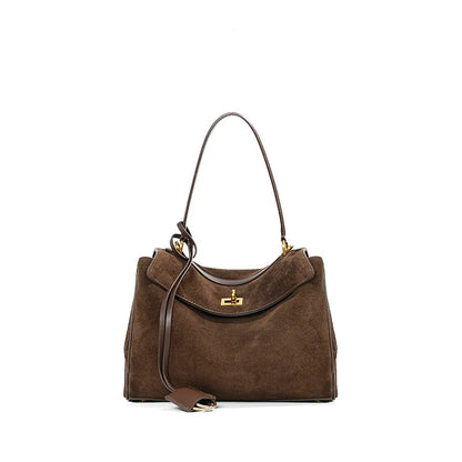 Autumn Winter Suede Leather Tote – Frosted Cowhide High-Capacity Shoulder Kelly Bag