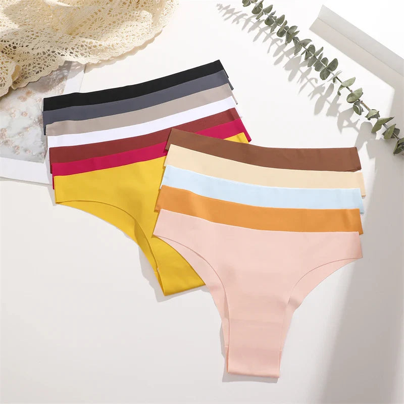 3Pcs Ultra-Thin Seamless Silk Women’s Panties – Sexy Low-Waist Stretch Bikini Briefs, XS-XXL