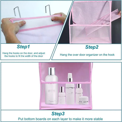 4-Layer Pink Foldable Hanging Storage Bag – Organizer for Bathroom, Snacks, Toys & Clothes
