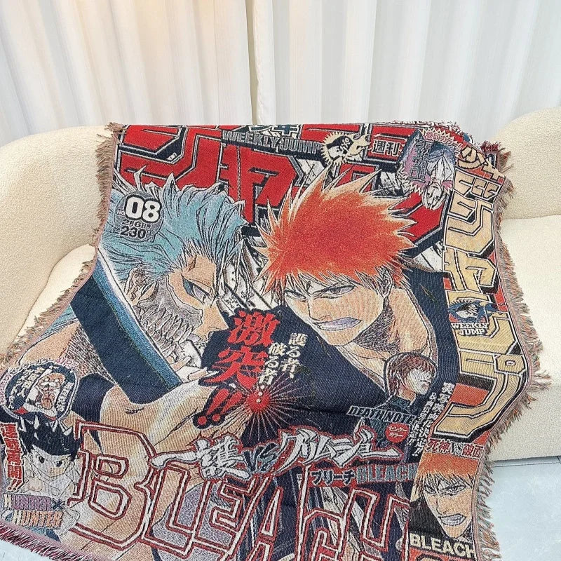 Anime Dragon Ball & One Piece Cotton Blanket – Casual Decorative Throw for Bed, Sofa, and Home Decor