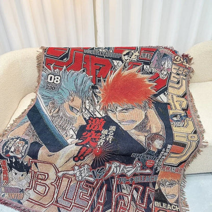 Anime Dragon Ball & One Piece Cotton Blanket – Casual Decorative Throw for Bed, Sofa, and Home Decor
