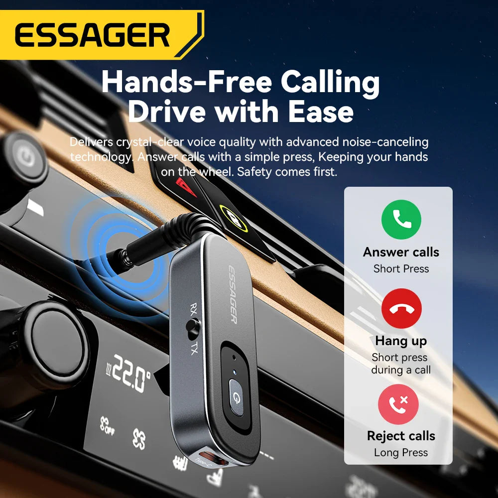Essager Bluetooth 5.1 Audio Receiver & Transmitter – 3.5mm AUX Wireless Adapter with Mic for PC, TV, Car & Speakers